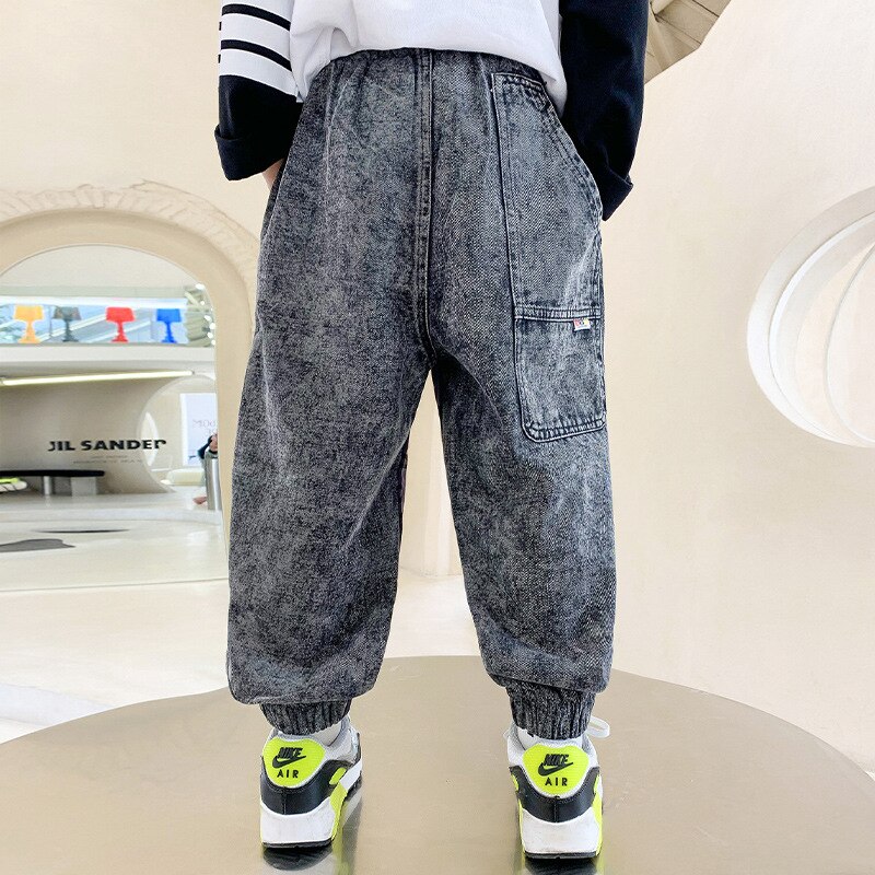 Jean classique en Denim gris pour enfants et adolescents, pantalon Long, imprimé, printemps-automne