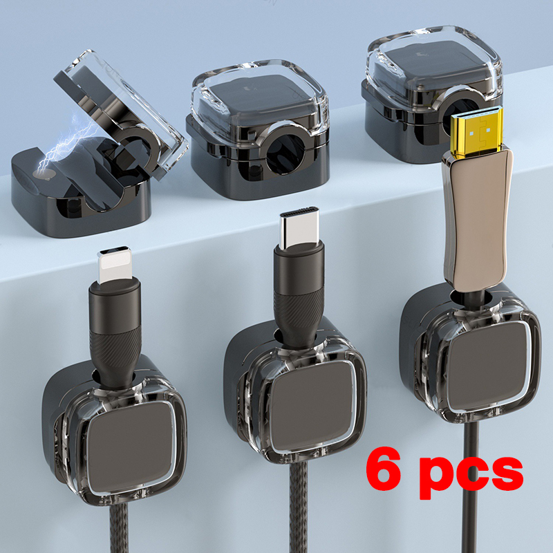 1/3/6PCS Magnetische Kabel Organizer Kabel Clips Einstellbare Kabel Halter Unter Schreibtisch Kabel Management Draht Keeper Organizer Halter: Brown