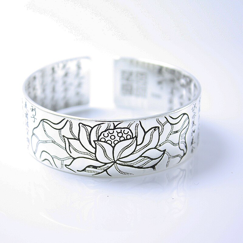 Sangsy vintage sølvfarvet manchet mantra armbånd mænd hjerte sutra armring lotus blomst armbånd tibetansk buddhisme etniske smykker