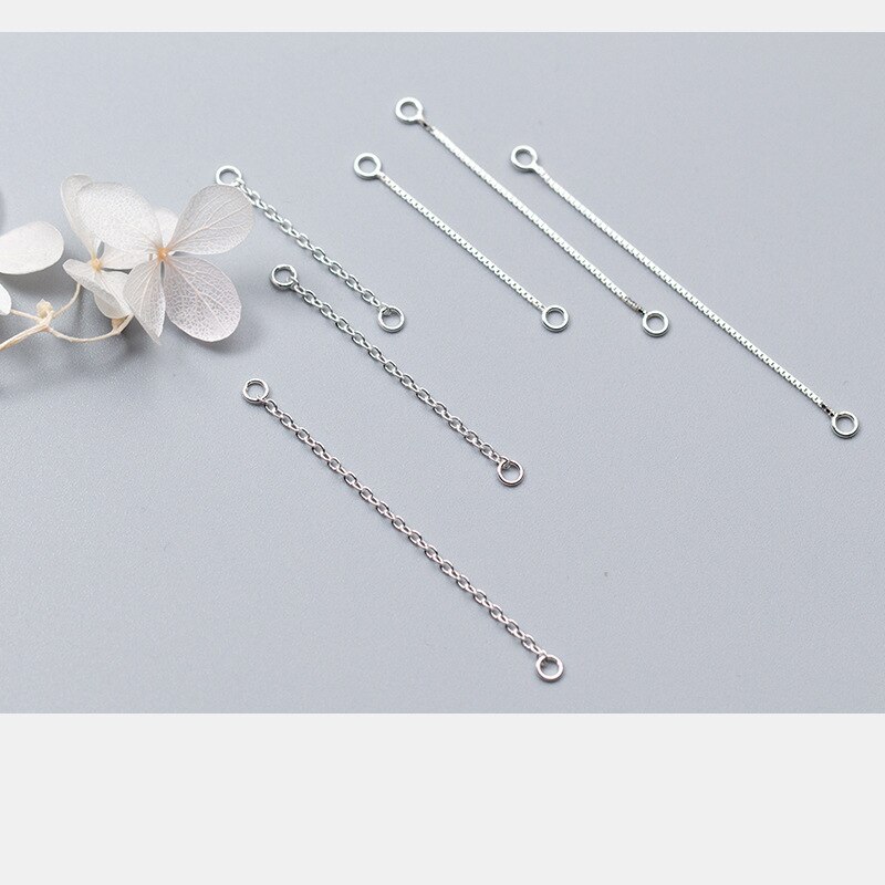 Lote de 2 unidades de pendientes de plata de ley 100% con conector de sedal, cadenas de 3cm, 4cm y 5cm de longitud, joyería DIY