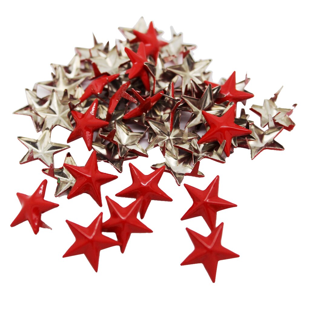 Métal rouge étoiles goujons Rivets Punk pointes taches pour maroquinerie bricolage paquet de 50 pour vêtements, sacs, jean, chaussures, chapeaux décoration