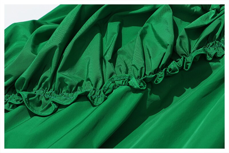 [EAM] High Waist Green Ruffles Split Joint Pocket Temperament Half-body Skirt Women Tide Spring Autumn 1S554