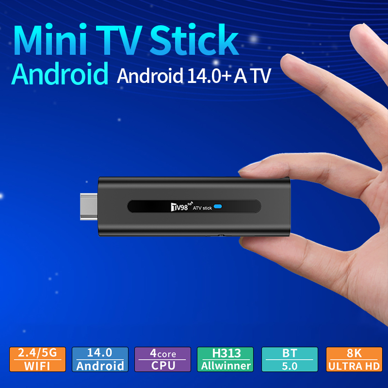 TV98 ATV Smart TV Stick Android 14 ATV Allwinner H313 Support 4G 5G Wifi HD 4K 8K TV Box BT5.0 2GB 16GB Voice remote TV Box