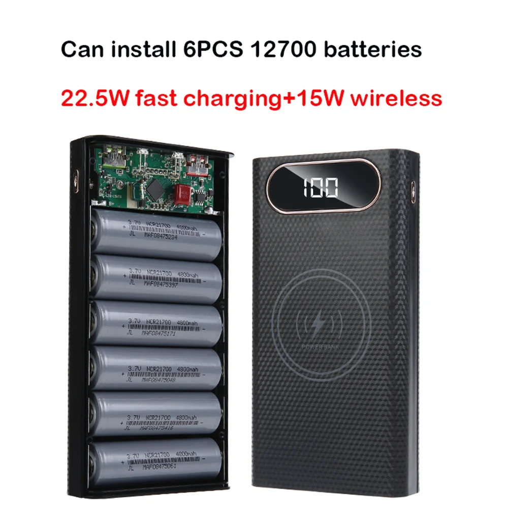 6*21700 Energie Bank fallen Unterstützung Schnell Schnelle Ladegerät Abnehmbare 21700 Batterie Halfter Ladung Kasten Ladung PD DIY Mit Taschenlampe