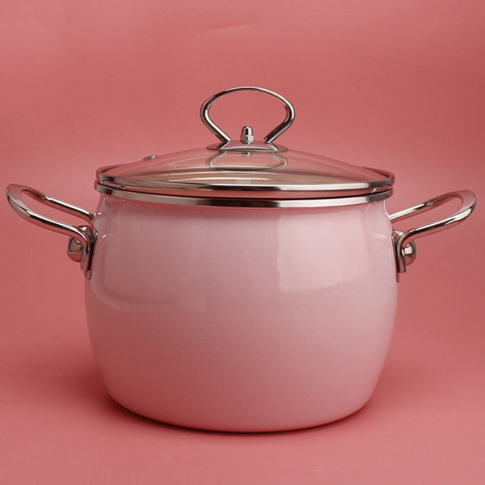 3L Enamel Pot High Style Porcelain Enameled Soup Pot Saucepan For Gas Induction Stewpan Multifunction Cooking Pot For Kitchen: style A -pink