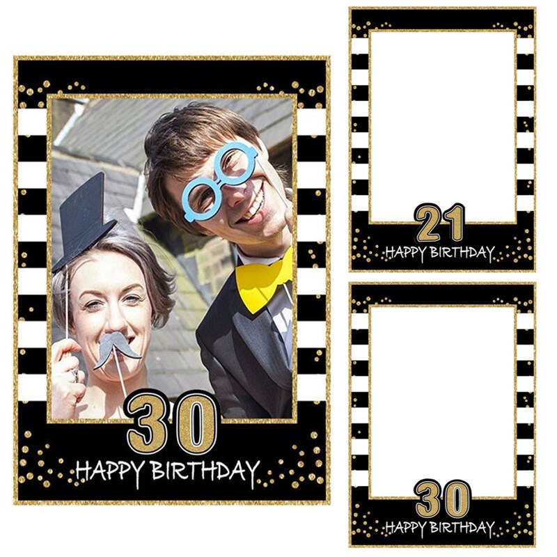 Marco de fotomatón para selfis de cumpleaños, accesorios de 1/16/21/25/30/40/50/60 años de edad, foto de cumpleaños para adultos, suministros para de boda, 68x48cm