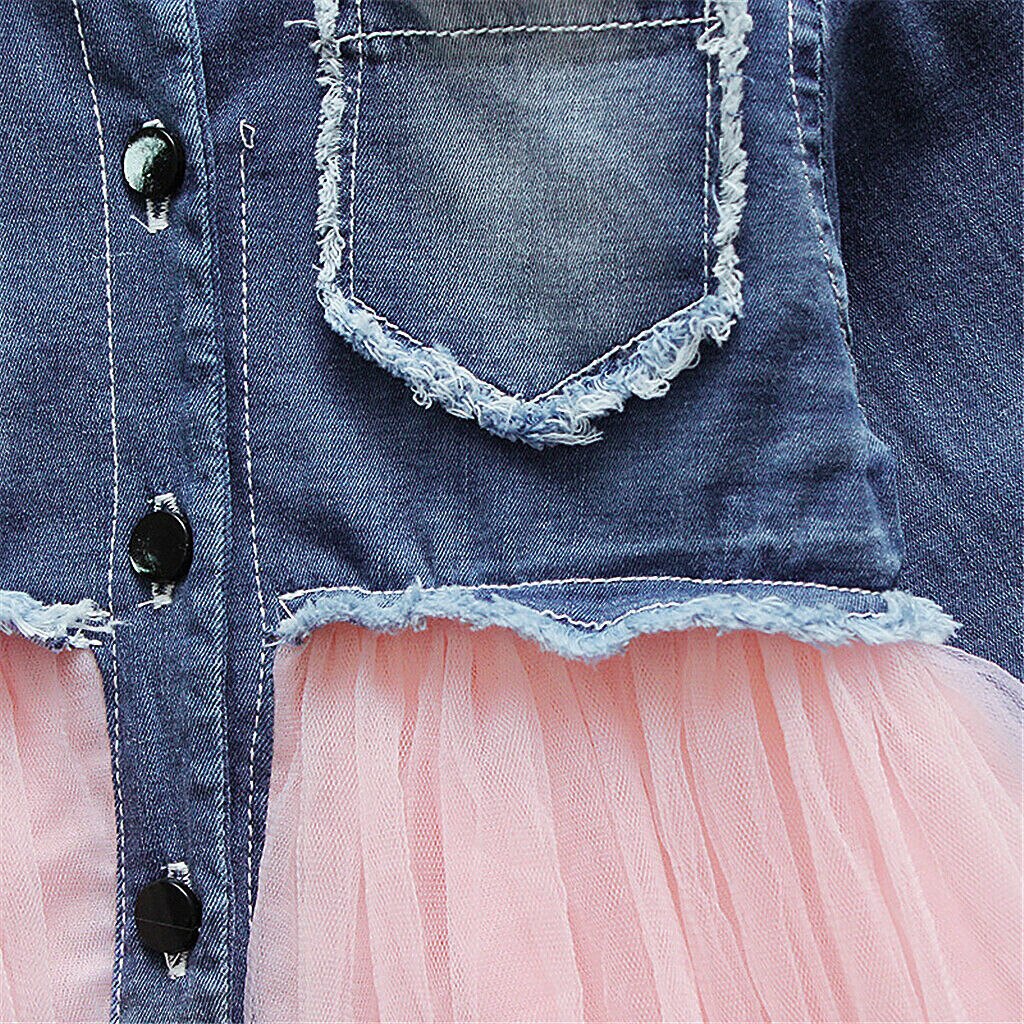 Kinderzomerkleding peuter babymeisjes denim jurk lange mouw feest casual tutu chiffon patchwork kinderjurken 6m-4t