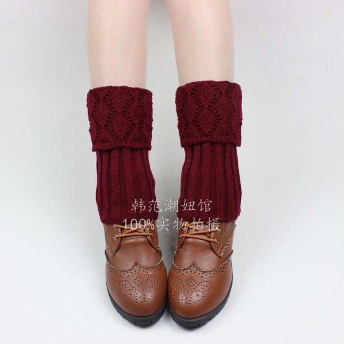 Beenwarmers Vrouwen Hollow Haak Breien Dikkere Dames Elegante Womens Solid Eenvoudige All-Match Zachte Katoen Trendy: burgundy