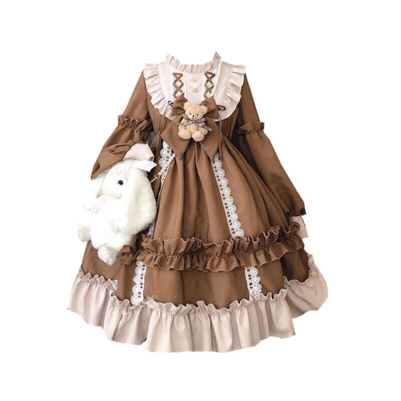 Gotisk lolita kjole kawaii viktoriansk goth klær til kvinner prinsesse kjole halloween kostymer til kvinner voksen kaffe blå fest