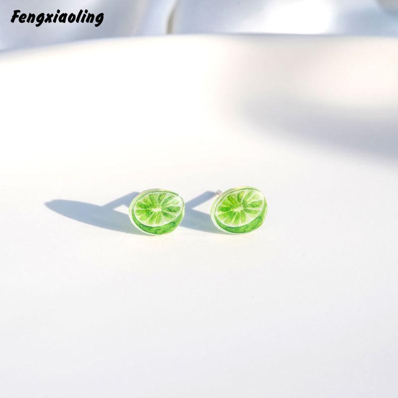 Fengxiaoling 100% Genuine 925 Sterling Silver Freschezza Bellezza Lime Orecchini Con Perno Per Le Donne Gioielleria Raffinata Accessori Carino 2020