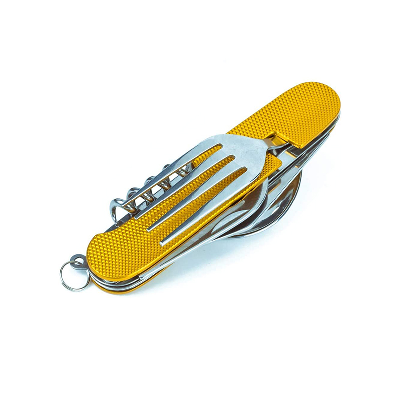 Multifunctional Foldable Pocket Stainless Steel Outdoor Camping Picnic Cutlery Knife Fork Spoon Tableware Parts: Gold 1pc