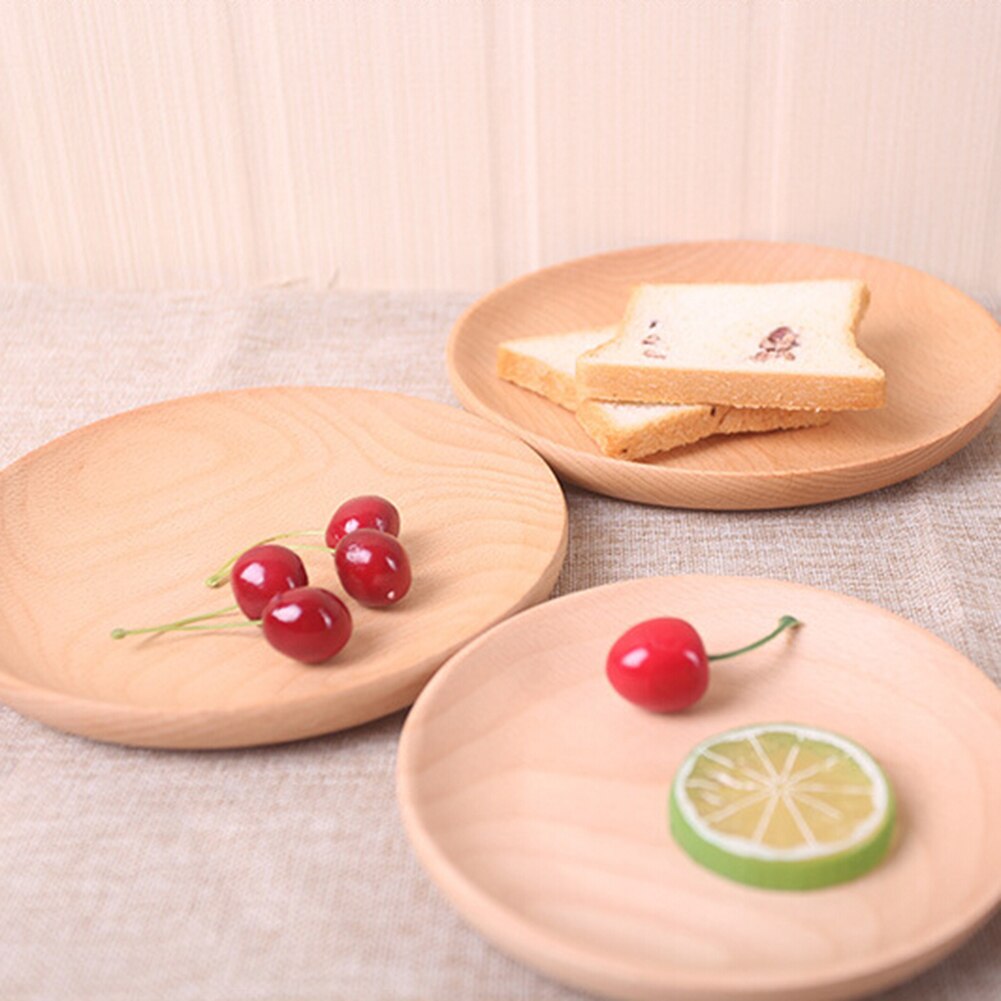 Platos de madera de haya redondos antideslizantes para desayuno, bandeja para tortitas, bandeja para aperitivos, soporte para fruta, madera sólida rota, Dishe