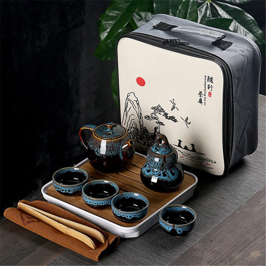 Portable Kung Fu Tea Set Ceramic Chinese Teapot Porcelain Teaset Gaiwan Tea Cups of Tea Ceremony Tea Pot With Travel Bag