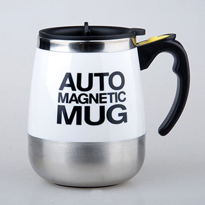 400ml krus automatisk elektrisk lat magnetisk selvrørende krus kaffe melk blandekrus smart rustfritt stål juiceblandingskopp: Hvit
