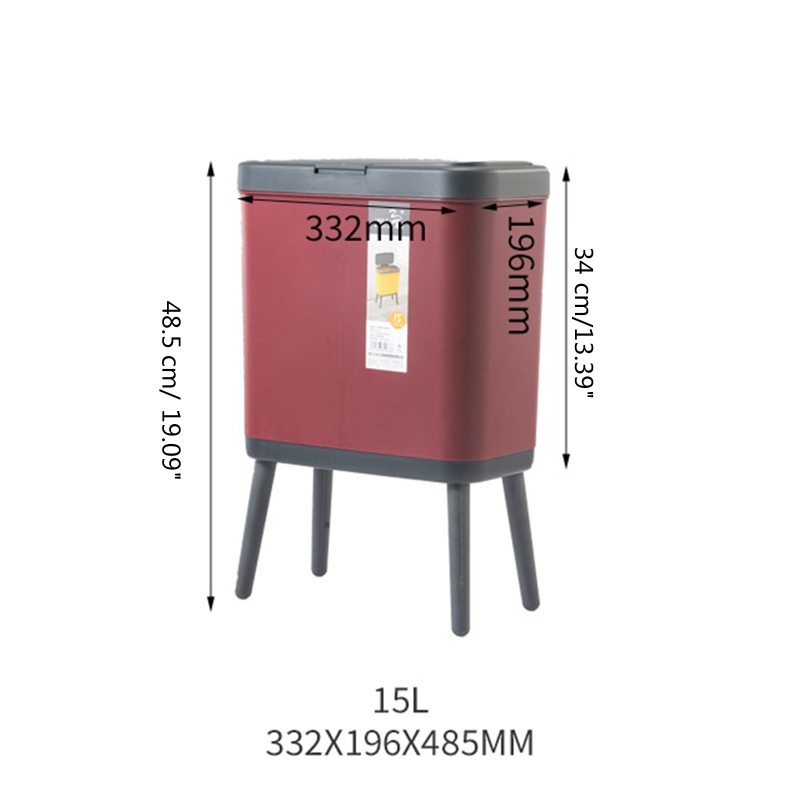 Poubelle créative à pied haut avec couvercle, grande capacité, Type presse, poubelle à déchets, 594C 15L
