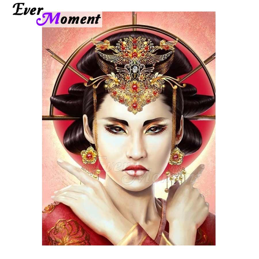 Ever Moment Diamond Painting 5D DIY Full Square Drill Japanese Woman Mosaic Diamond Embroidery Cross Stitch Decor Home 3F596