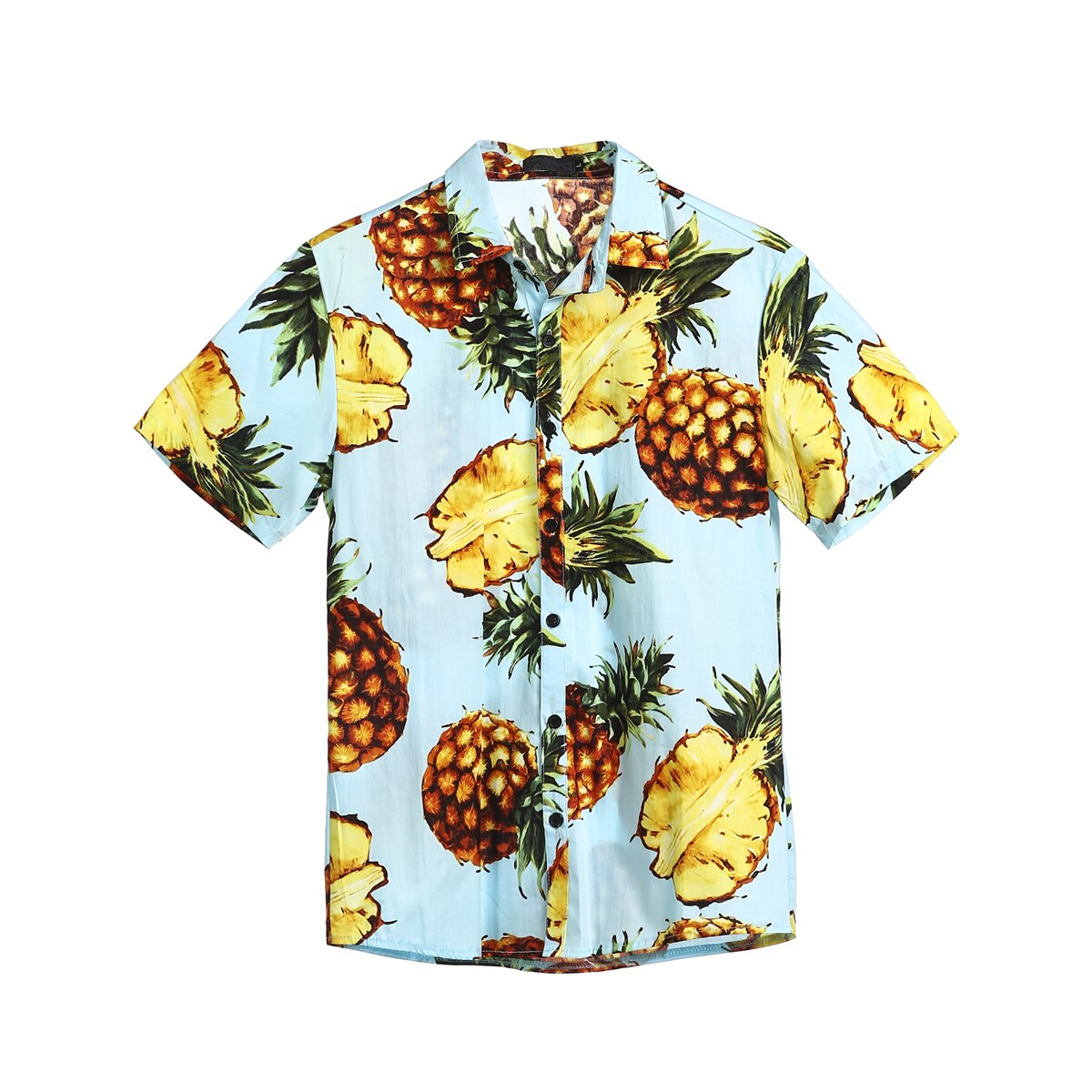 Miesten kesä ananasprinttipaidat rento lyhythihaiset havaijilaiset rantatopit alaspäin kaulus mies trooppinen camisa masculina paita: Taivaansininen / M