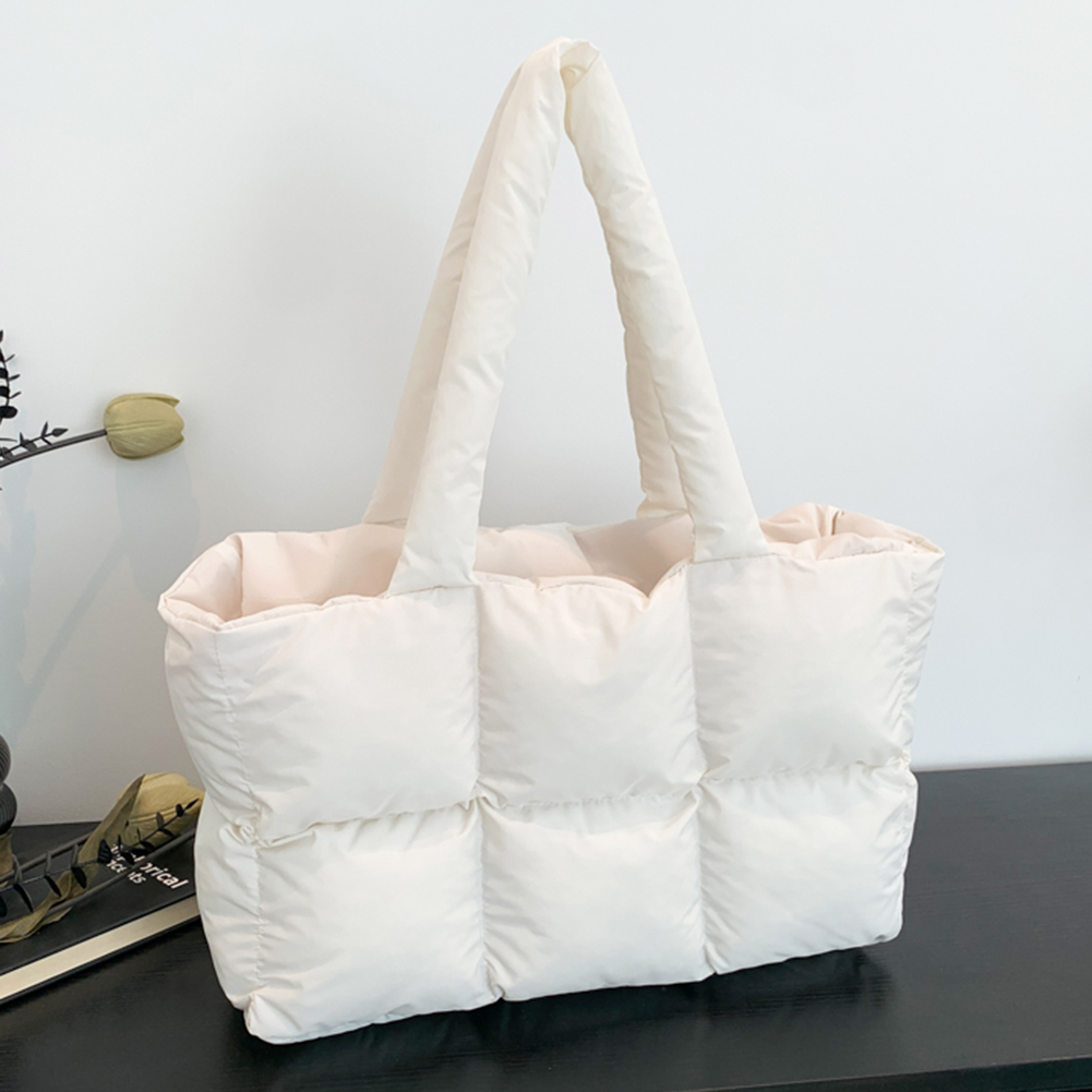 Bolsos de hombro acolchados a cuadros Retro para mujer, bolsos acolchados de invierno de Color sólido a la , bolsos de compras de gran capacidad para mujer
