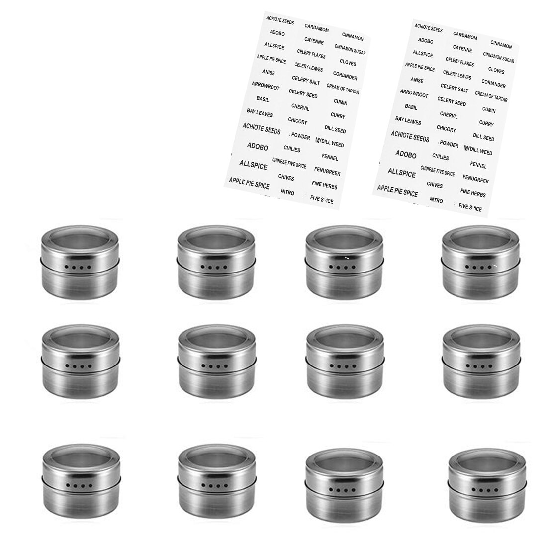 Magnetic Spice Can Set With Stickers Stainless Steel Spice Tins Spice Storage Container Pepper Seasoning Sprays Tools Spice Jar: 12pcs