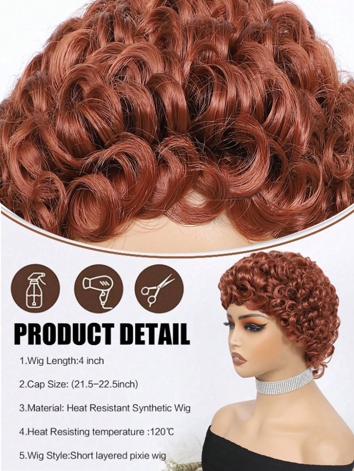 Natural Black Pixie Cut Wigs for Black Women, Short Curly Wavy Synthetic Wigs, African American wig