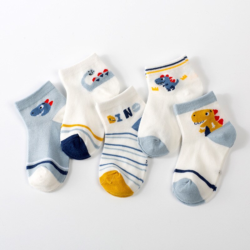 5 paia/lotto calzini per bambini in cotone primavera cartone a strisce animali traspiranti calzini corti per bambini calzini per bambini
