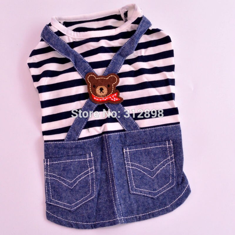 Berenkleding jurken hond rood blauw gestreept denim prinses rok bruiloft huisdier jurken voor puppy dieren chihuahua yorkshire mopshonden: Blauwe zomer / S
