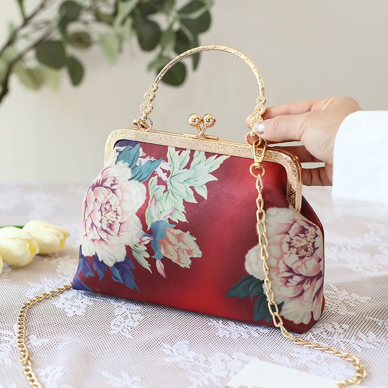 Vintage Tas Bloem Tassen Chain Handtassen Portemonnees Retro Lock Shell Kleine Vrouwen Schoudertassen Tas: women bag 3