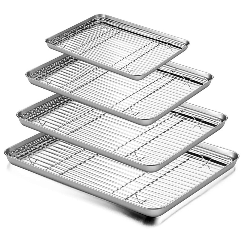 Bandeja de acero inoxidable para hornear, juego de rejilla de refrigeración, marco de distribución de secado, bandeja de barbacoa para pastel de frutas, bandeja de horno multiusos de cocina