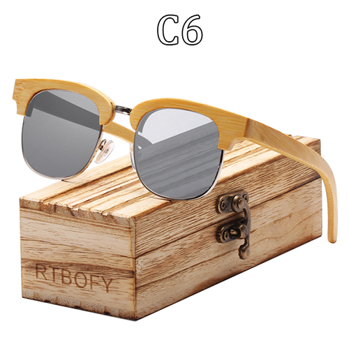 RTBOFY Hout Zonnebril Mannen Retro Trend Zonnebril Voor Mannen UV400 Vintage Gepolariseerde Zonnebril Eyewear Zonnebril: C6