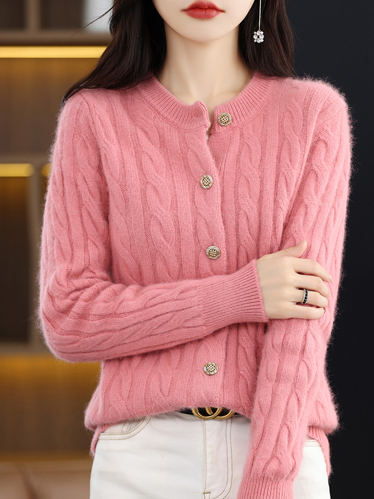 Cárdigan de Cachemira de visón para mujer, suéter con cuello redondo, abrigo de punto grueso, chaqueta holgada informal, camisas Base, Otoño, 100%