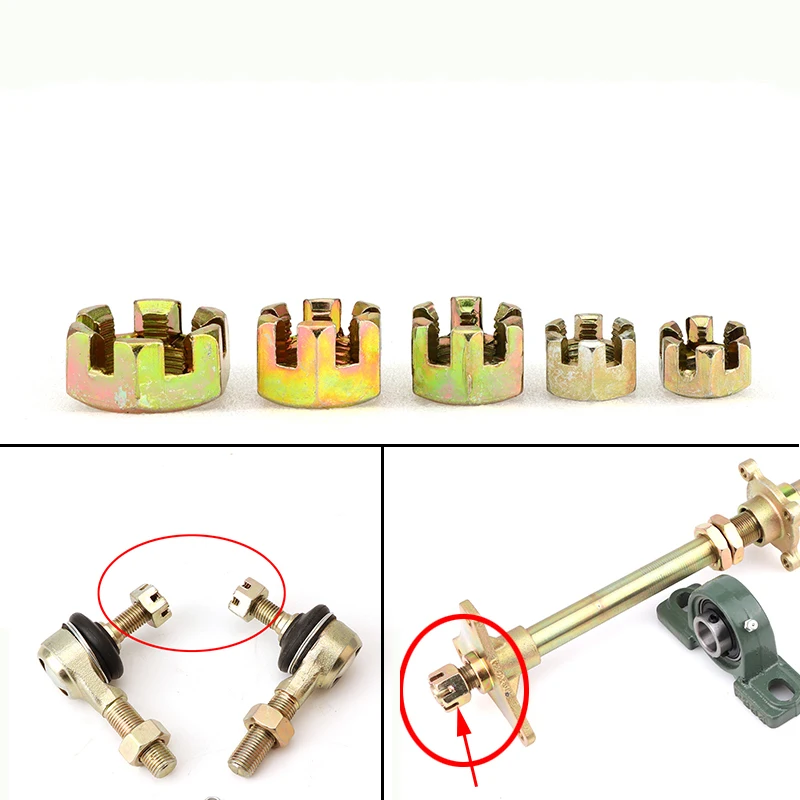 2pcs/lot Connecting Rod Wheel Axle Hub Slotted Castle Nut Groove Hexagon Nut M10/M12/M14/M16/M20