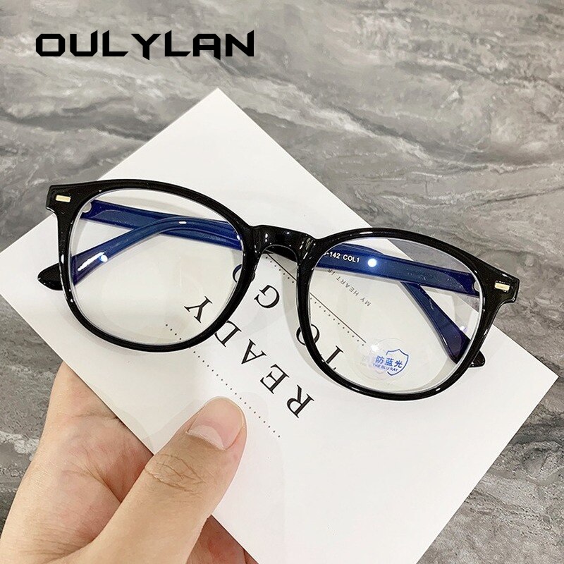 Oulylan Vintage Round Glasses Frame Women Men Blocking Blue Light Eyeglasses Computer Eye Glasses Clear Lens Optical Spectacles