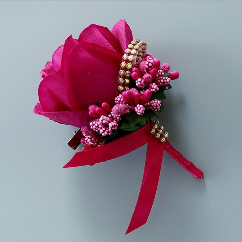 Corsage de mariage fait main avec des fleurs artificielles en soie, avec une broche pour homme, 1 pièce