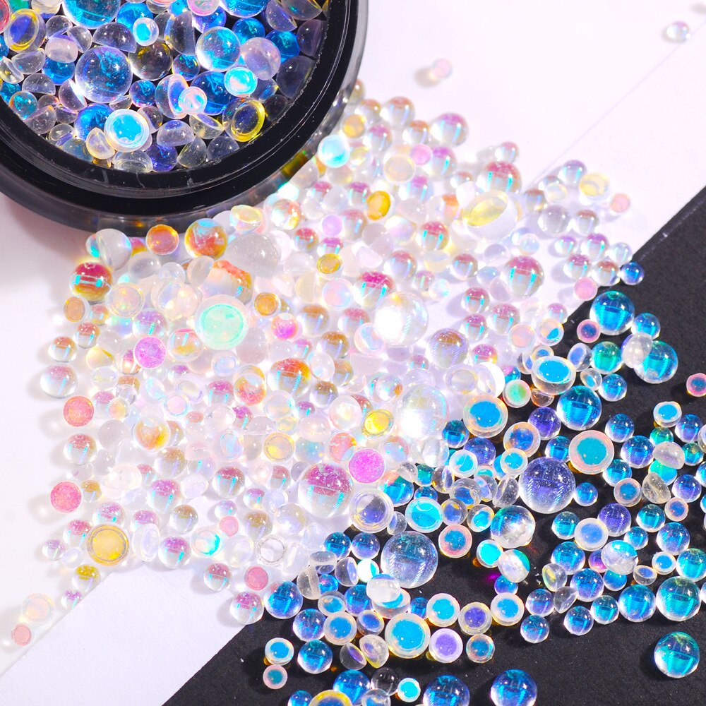 10G Gemengde Grootte Nail Art Mermaid Ronde Glazen Steentjes Mermaid Plaksteen Crystal Diy 3D Kralen Glitter Stones Decor Accessoires: Aurora