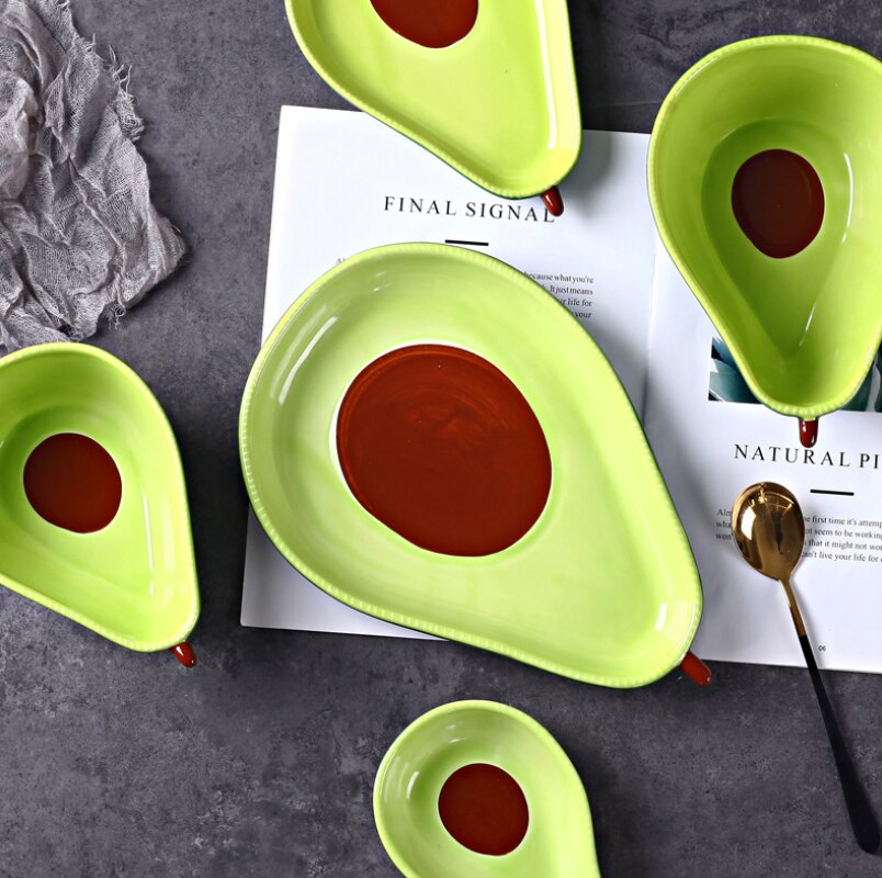 Grøn sød avocado form keramisk tallerken hjem frugtsalat snack fad ovn mikroovn opvaskemaskine tilgængelig