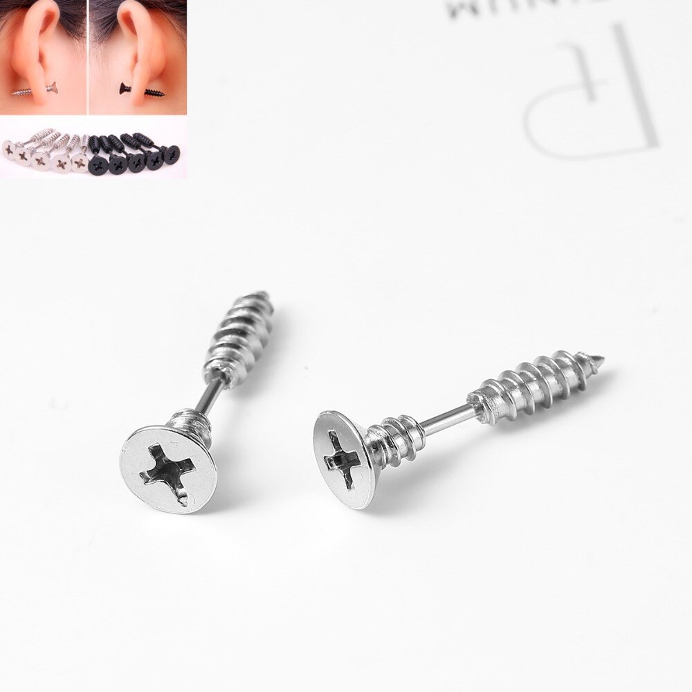 Doreenperles Unique vis boucles d'oreille goujon fausse crevaison bijoux chauds noir/argent couleur 24x8mm 1 pièce