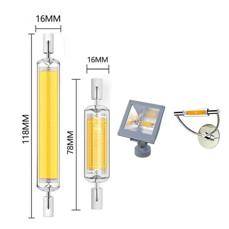 Tubo de cristal COB LED superbrillante R7S 78mm 118mm J78 J118 bombilla LED AC 110V AC 220V reemplazo para el hogar lámpara halógena