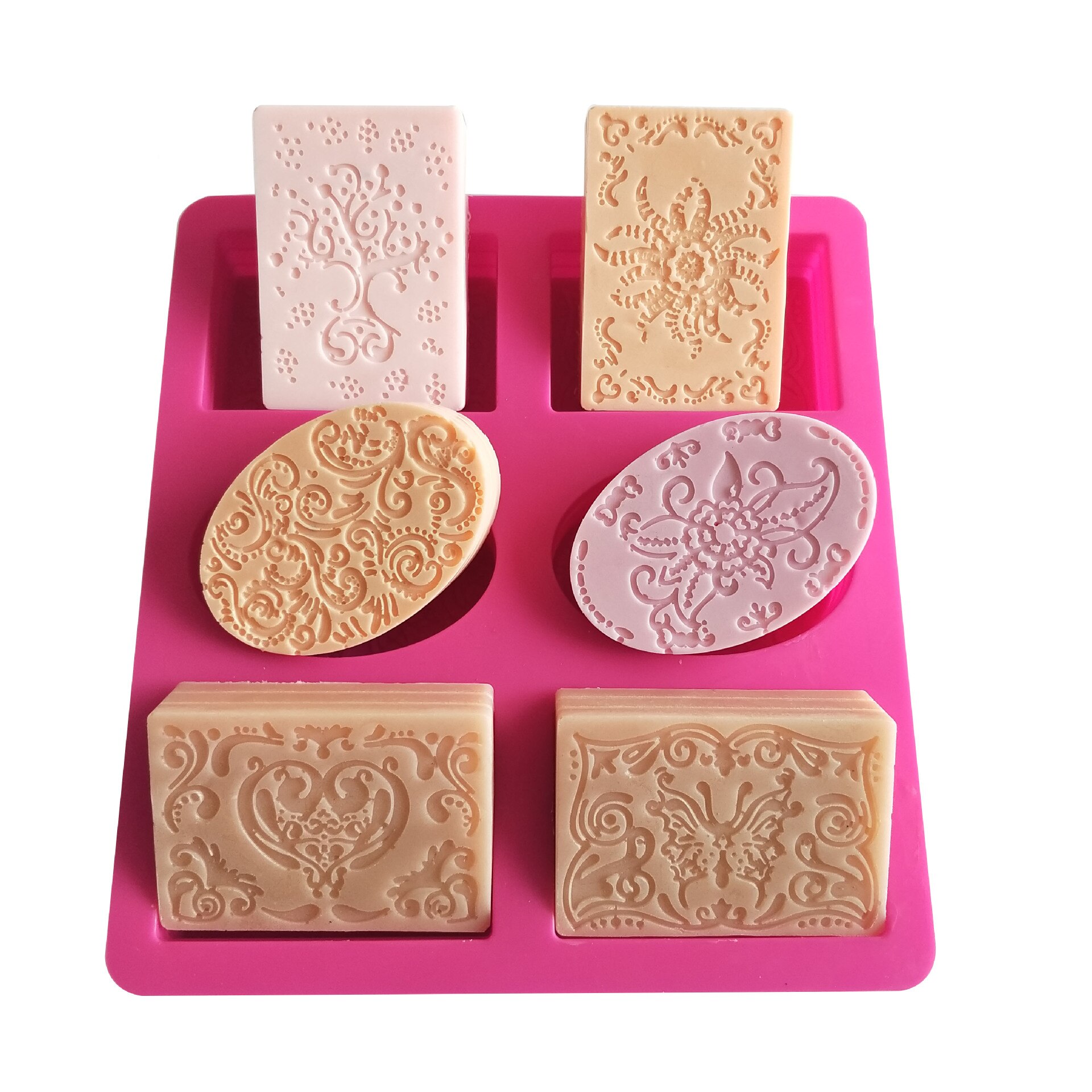 Silicone Soap Molds 6-cavity DIY Handmade Mixed Patterns Mould for Bundt Cake Cupcake Pudding Candle Soap Making Supplies Tool: A 1pcs