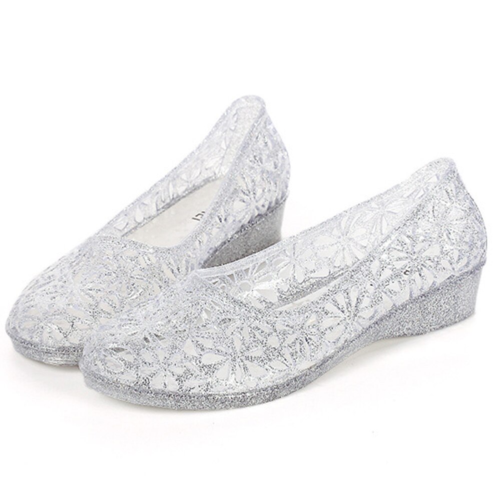 Hollow Out Zomer Sandalen Vrouwen Peep Toe Wedge Sandalen Zoete Gelei Schoenen Vrouw Zomer Schoenen Voor Lady Maat plus 36-40: Zilver / 7