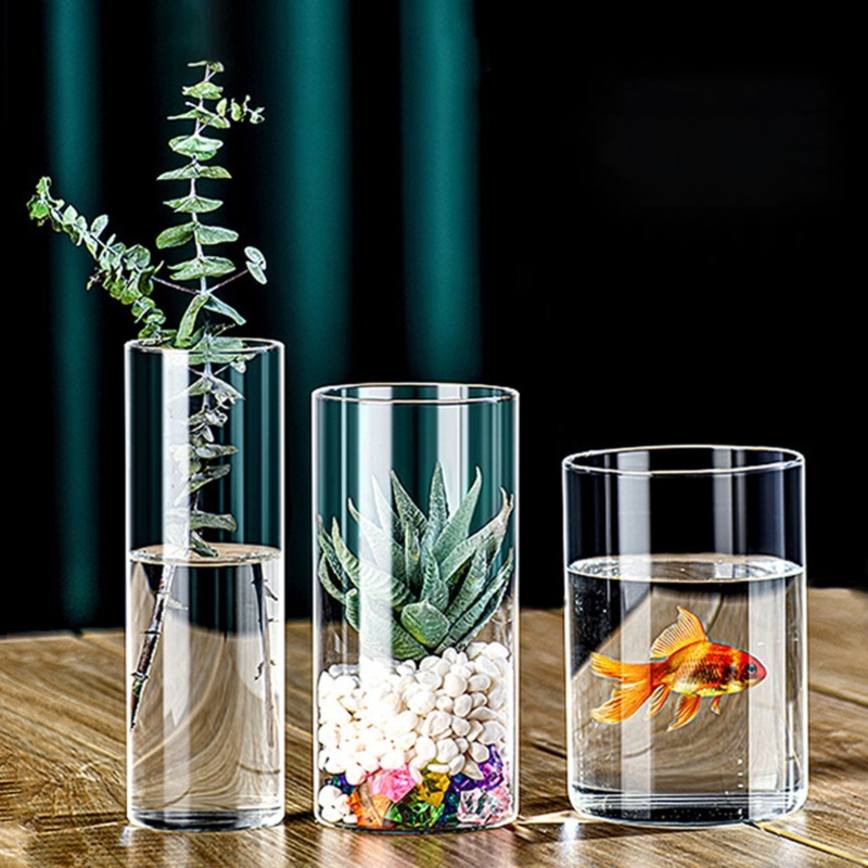 Vaso vidro contemporâneo com cilindros vidro decorativos para flores e velas
