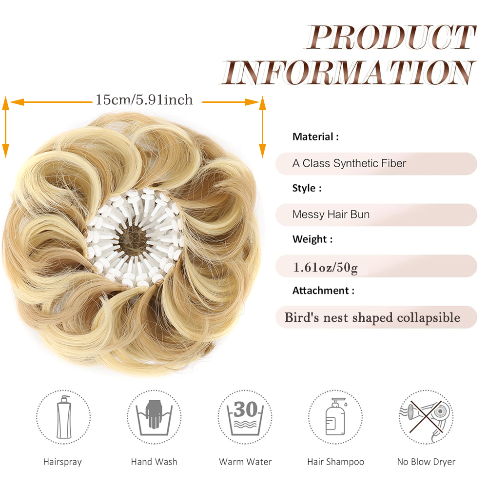 Nueva pieza de pelo de moño desordenado, moño esponjoso sintético en forma de Nido de Pájaro, extensiones de moño de pelo rizado ondulado retráctil para mujeres y niñas