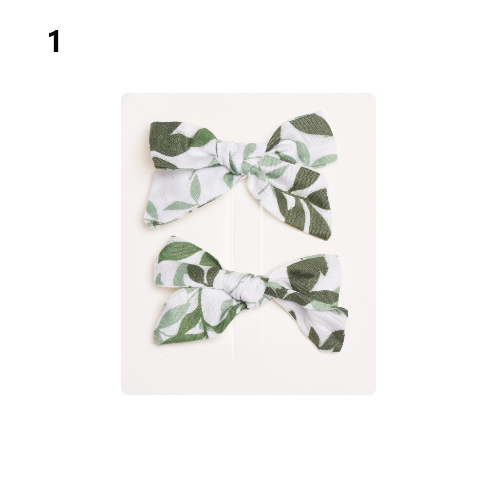 2Pcs Baby Meisjes Afdrukken Bloem Bohemien Mode Boog Bb Hair Clips Kinderen Leuke Katoenen Haarspelden Metalen Baret Haar Accessoires: 1