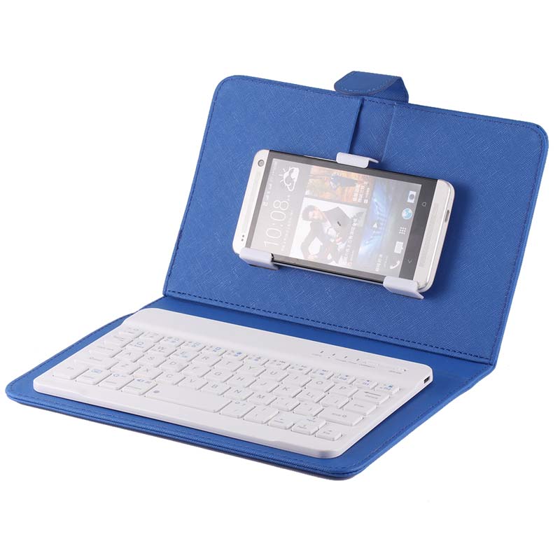 Funda de piel sintética para teclado inalámbrico, funda protectora portátil para iPhone 6 7, teléfono móvil con teclado Bluetooth: blue
