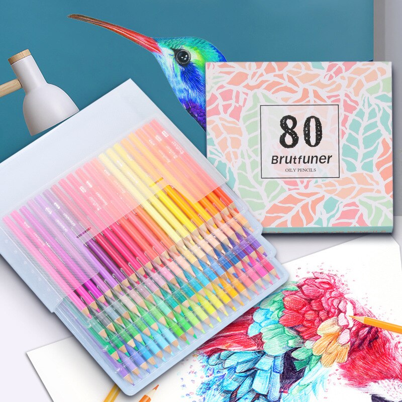 Brutfuner 80 COLORS Soft Trendy Pastel Colors Non-toxic Color Pencil Colour Pencils Set For Coloring School Art Supplies