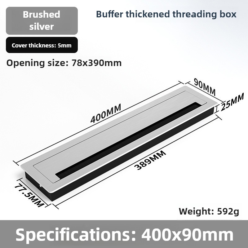1 ST aluminium rechthoekige bureau kabeldoorvoertules draadgat deksel Kabeluitlaat Poort Oppervlak tafel kabel gat Meubelbeslag: beige