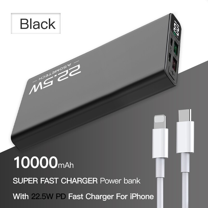 10000mAh Energie Bank 22,5 W QC 4,0 PD VOOC 5A schnell aufladen Energie USB Typ C Zwei-weg schnelle Ladung Externe Batterie Ladegerät: Schwarz-Apfel Kabel