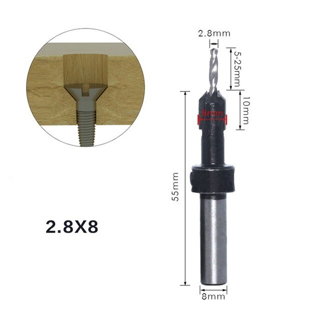 1PC 8/10mm Shank Countersink Drill Bit Self-Tapping Woodworking Suitable For Screw Counter Bore Drill Bits: 2 8x8mm