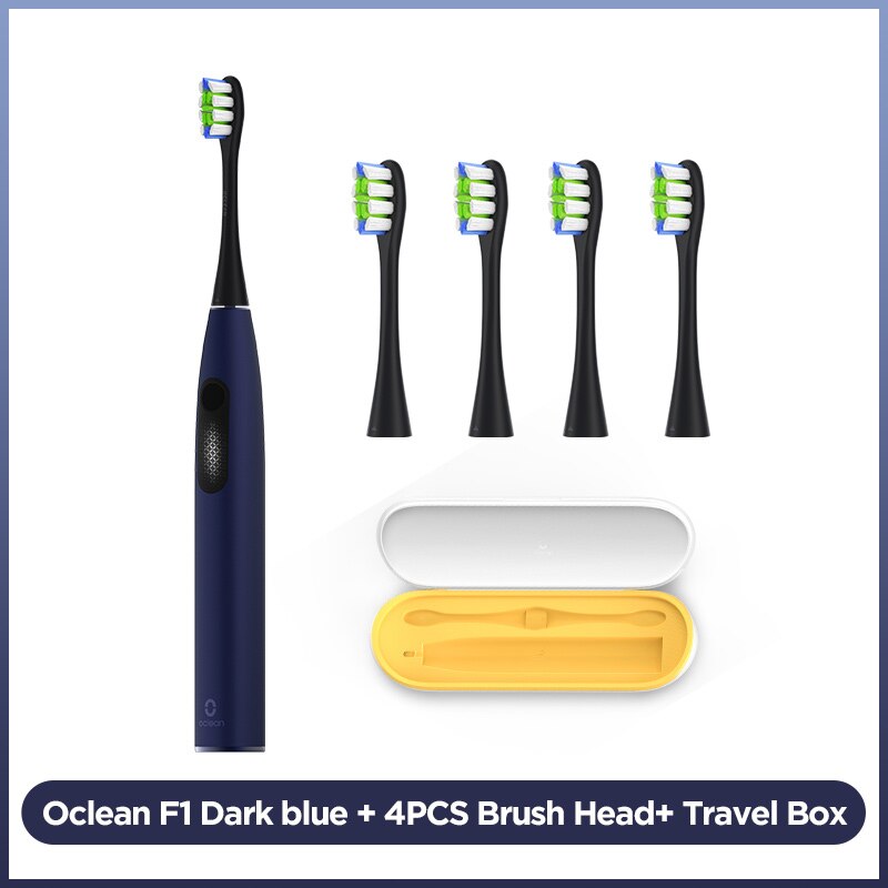 Oclean F1 Sonic Elektrische Tandenborstel Usb Snel Opladen 30 Dagen Batterij Leven Volwassen Ultra Sonic Tandenborstel Met 3 Schoonmaken modi: D blue n 4PCS hdbox