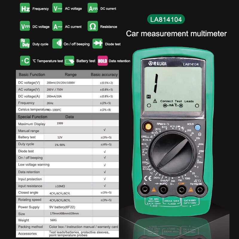 LAOA Digital Multimeter AC/DC Ammeter Voltmeter Oh... – Grandado