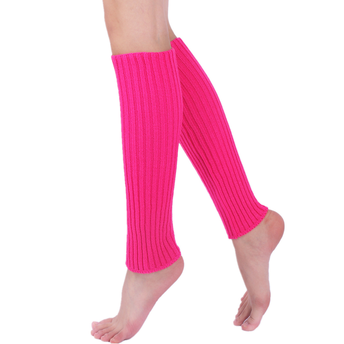 Calentadores de piernas de punto de color neón para mujer, calcetines sin pies brillantes acanalados, Punk, negro, hasta la rodilla, gótico, Hip-hop, Rock, Halloween, 80s: Fucsia